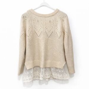 Monteau Women's M Off-White Sweater Lace Bow Accent Long Sleeve Pullover